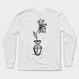 Flower In Vase Doodle Black Long Sleeve T-Shirt